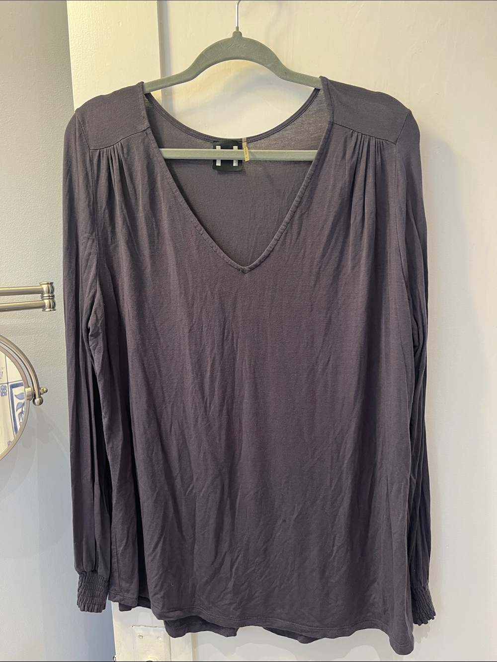 Bordeaux V-Neck Long Sleeve Top - Charcoal